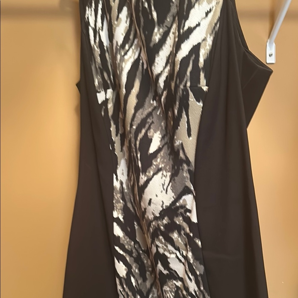 Connected Apparel Black and Beige Midi Dress
